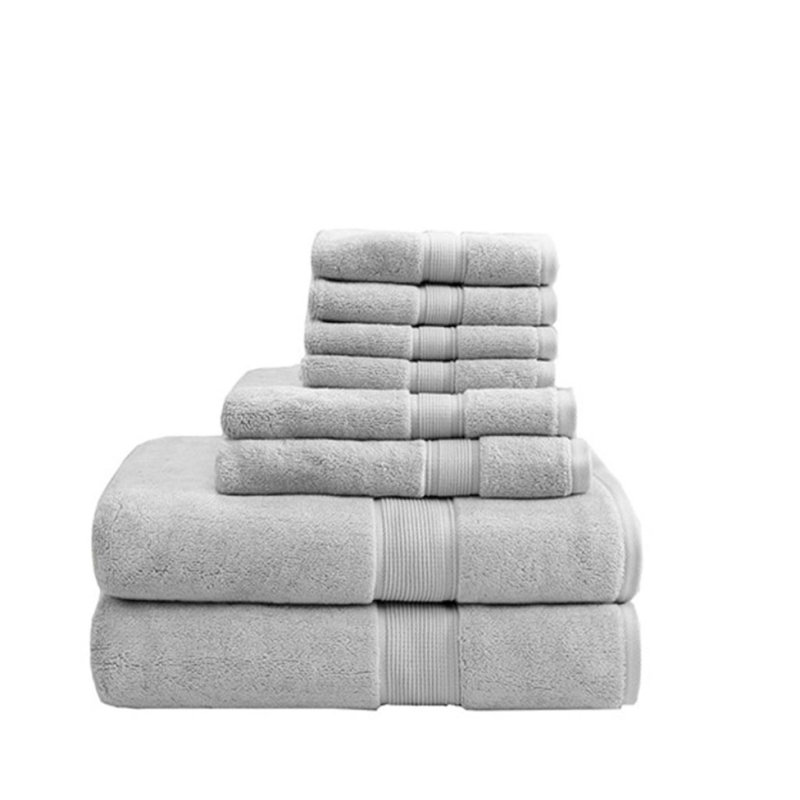 100% Cotton 8 Piece Antimicrobial Towel Set, Silver