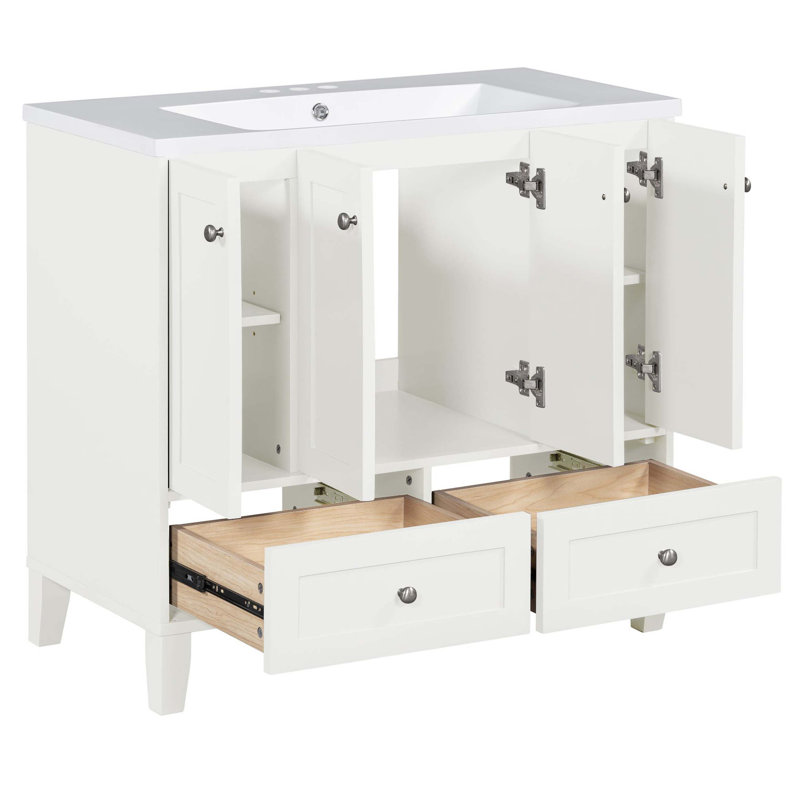 Meuble-lavabo simple 36 po avec plateau en résine Shoreditch, Blanc