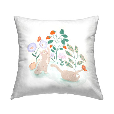 Cats Playing in Garden Decorative Printed Throw Pillow Design by Fineapple Pear
