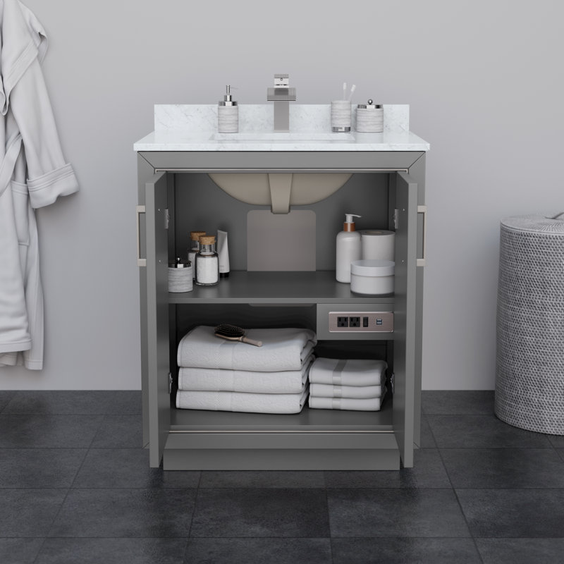 Icon 30" Single Bathroom Vanity Set with Mirror, Carrara, Brushed Nickel, Dark Gray