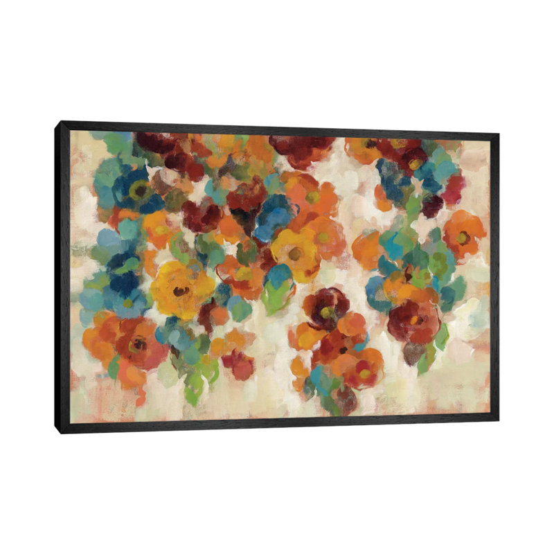 Spice And Turquoise Florals by Silvia Vassileva - Wrapped Canvas Painting, 66.04 cm H x 45.72 cm W, Black Floater Frame