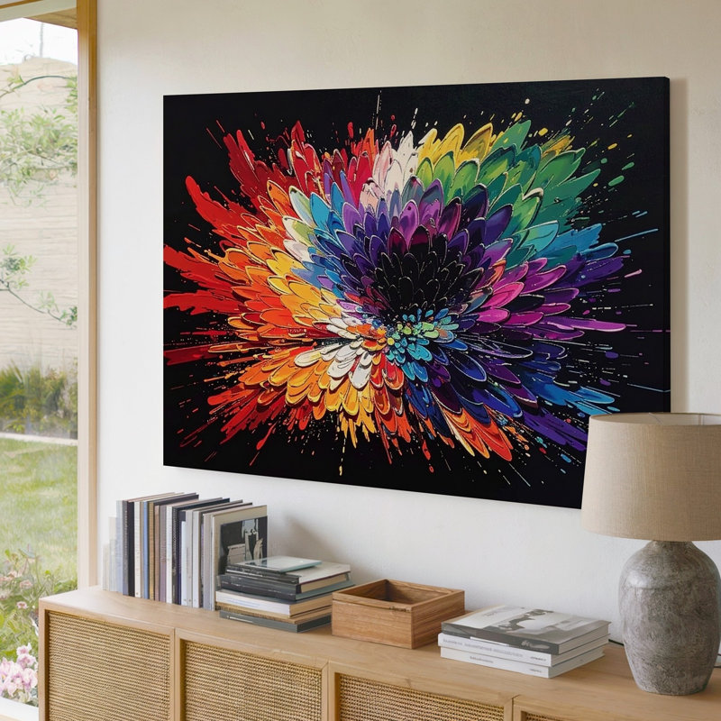 Canvas Wall Art Colour Burst On Black Abstract Expressionist Explosion Some Ready To Hang Gallery Wrapped Home Decor Premium Quality
