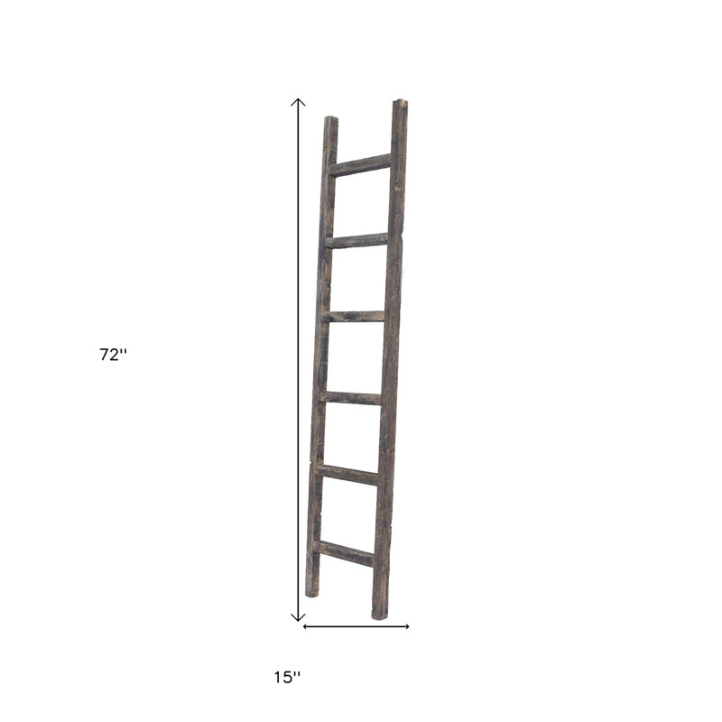 Orla Rustic Step Wood Ladder Shelf, Black, (6 Shelves) 72" H x 15" W x 2" D