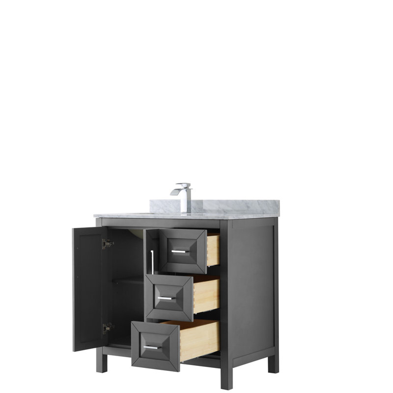 Daria 36'' Single Bathroom Vanity with Marble Top, Gray, Polished Chrome