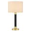 Lampe de table, abat-jour tambour blanc cassé, corps noir 28 po avec accent en laiton