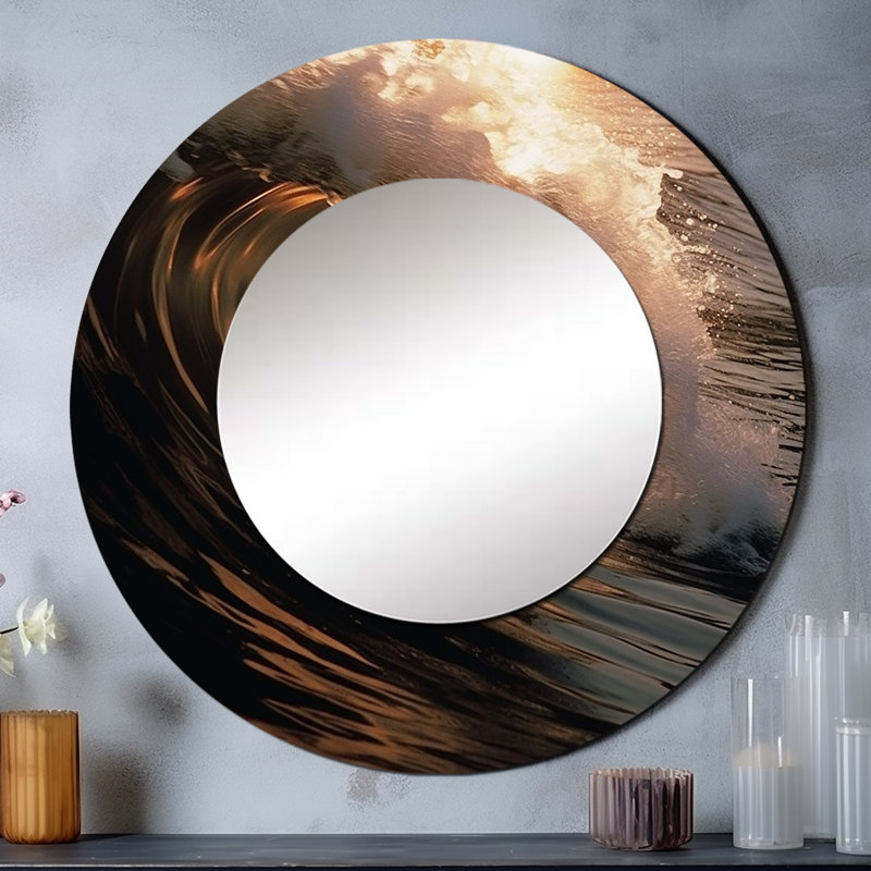 «Beach Wave Scenery Photo», grand miroir mural rond, miroir unique noir, impression sur métal, 23 po x 23 po