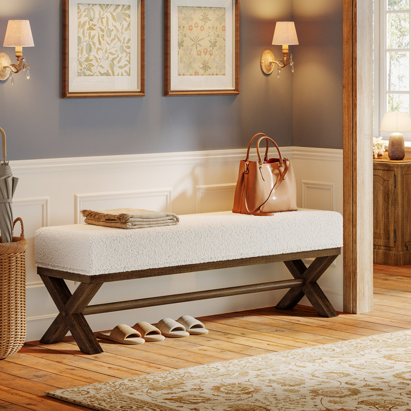Banc de 51,5 po rembourré dans le vestibule avec siège en faux bois de pin 51,18 po, blanc et brun