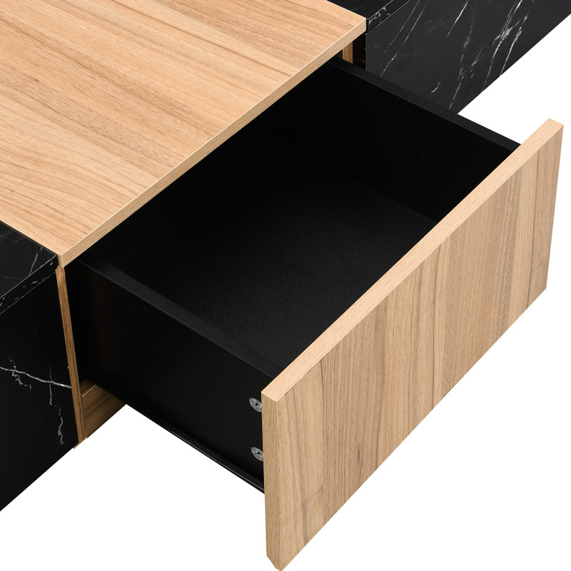 Modern Tv Console With Faux Marble & Walnut Finish, 4 Storage Drawers, Up To 88" Tv, Black Living Room Furniture Stylish Stand Walnut, 4 Storage, For Tvs, Furnishing Essential