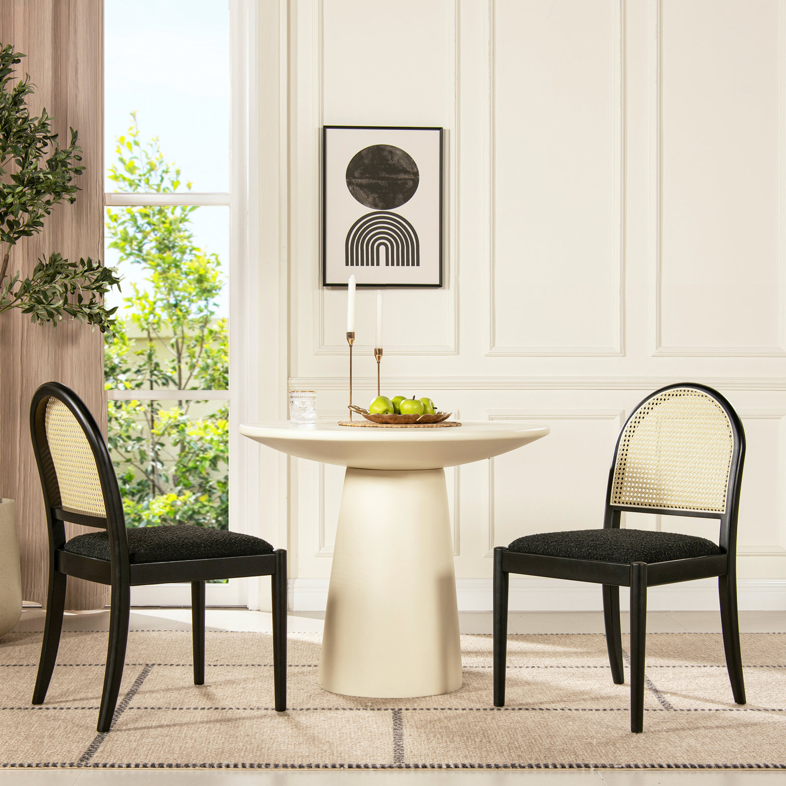 Cossette Upholstered Dining Chair, Black Boucle, Black Boucle