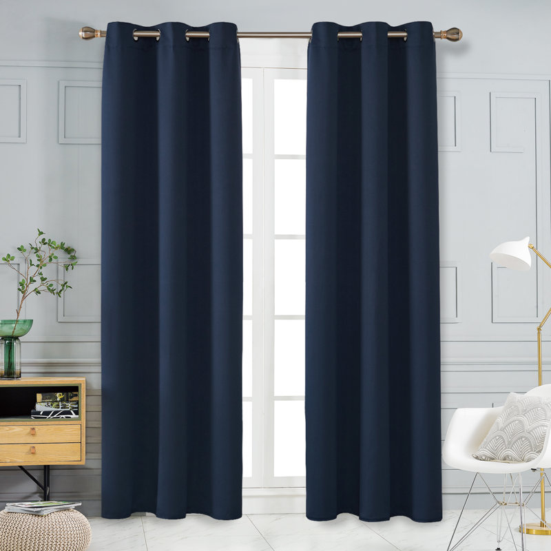 Lompoc Room Darkening Grommet Curtain Panels, 42" W x 95" L, Navy Blue