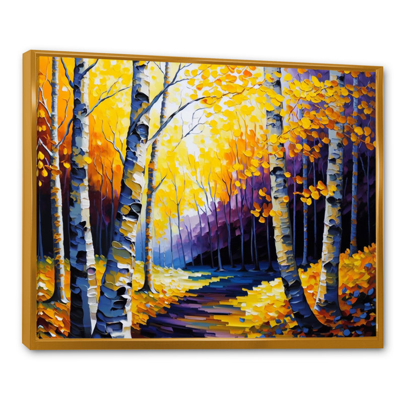 Golden Birch Woods II - reproduction sur toile, H 16 po x l 32 po x P 1 po, Cadre flottant doré