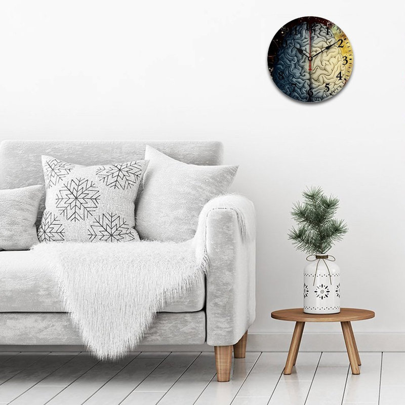 12 x 12 Inch Brain Art Round Clock Wall Decor for Office Study