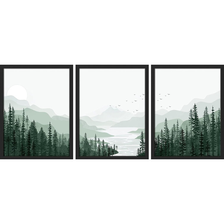 IDEA4WALL Frame Sage Green Mountain Range Pine Tree Forest Wall Art, Set Of  3 Nature Wilderness Illustrations Wall Decor Prints Minimalist Wall Décor  For Living Room, Bedroom Framed 3 Pieces Print