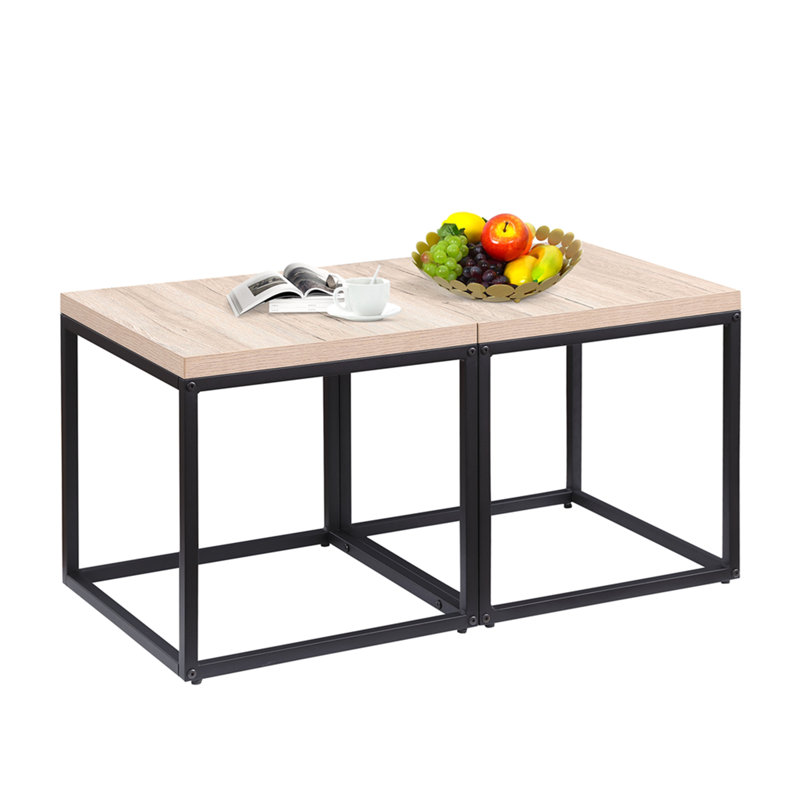 Table de bout, table d'appoint, ensemble de 2 tables de bout, table de chevet rectangulaire en bois et métal, table basse, petite table de bout avec rangement, pour salon, chêne naturel