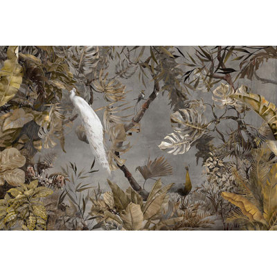 Papier peint exotique paon blanc