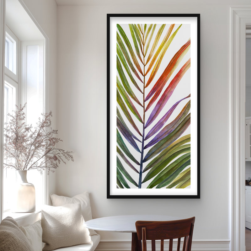 «Watercolor Tropical Palm Lea», reproduction encadrée | Décor de bureau, H 48 po x l 24 po, Noir