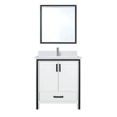Ensemble de meuble-lavabo simple l 30 po x P 22 po avec plateau blanc, miroir 28 po et robinet chromé Ziva