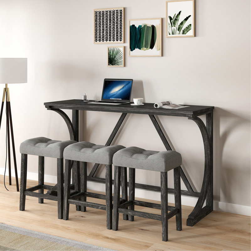 Ensemble de table de bar avec prise de courant, ensemble de table de bar et de chaises, ensemble de table de salle à manger 4 pièces, ensemble de table de petit déjeuner industriel, pour salon, salle à manger, salle de jeux