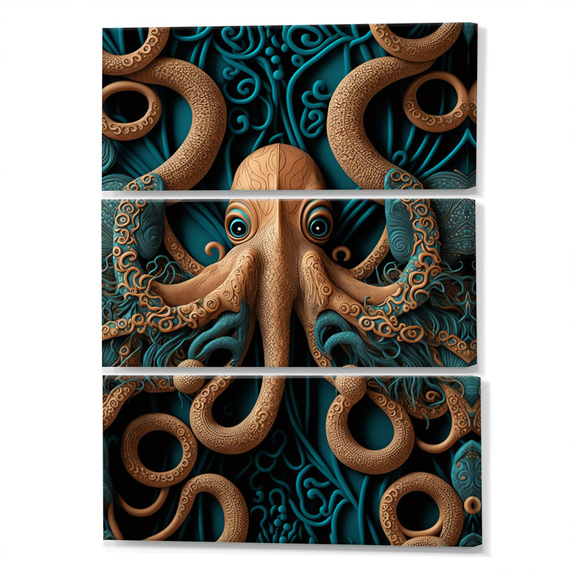 Ensemble de majestueux pieuvre sur toile - pieuvre animal, H 36 po x l 28 po x P 1 po