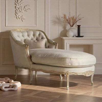 Vintage Solid Wood Chaise Lounge with Carved Antiqued Buckle Sofa Indoor Relaxation Recliner