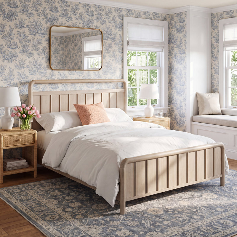 Honey Solid Wood Platform Bed, King