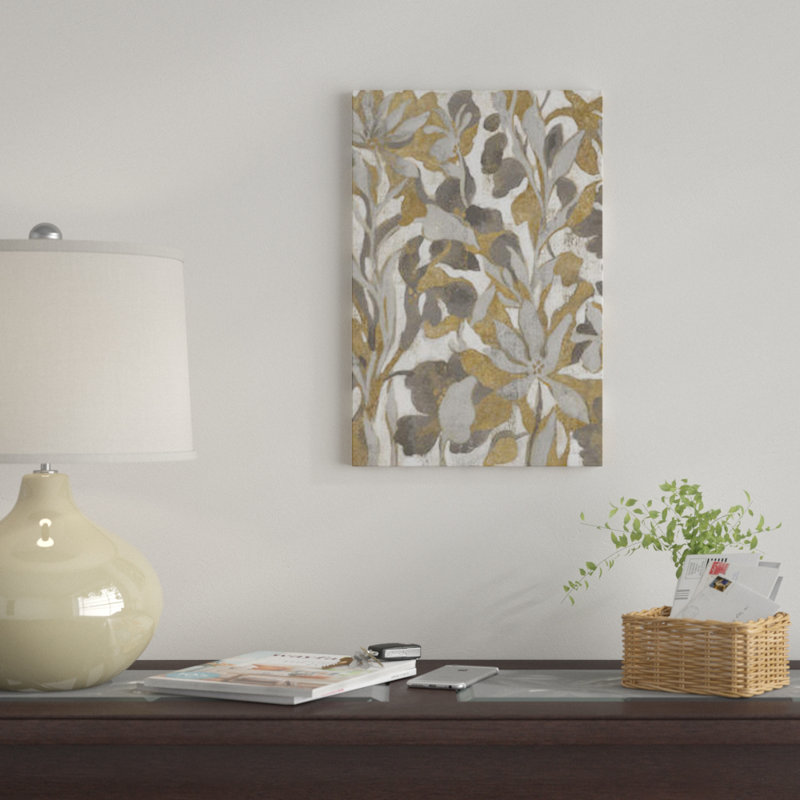 «Painted Tropical Screen I Grey Gold» par Silvia Vassileva, impression sur toile, H 24 po x l 16 po x P 1 po, Blanc