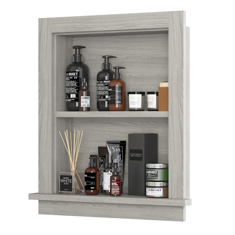 17.5"W X 4"D X 20.3"H Wall Niche Double Shelf Wood Recessed Shower Niche Cabinet Rectangle, Greige