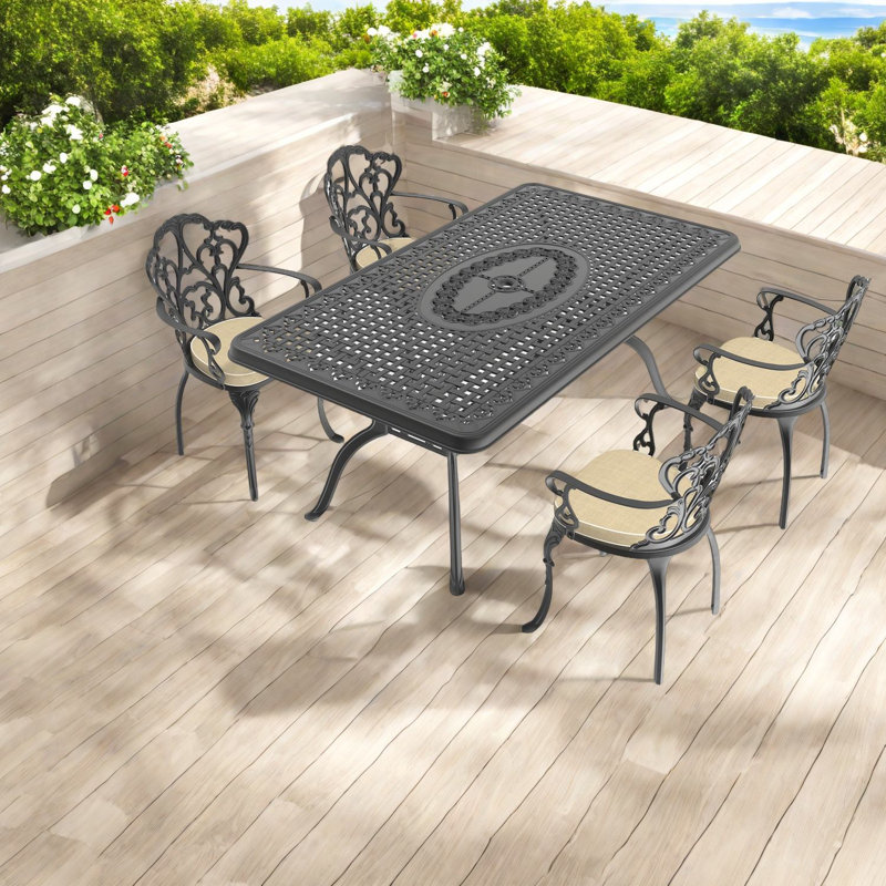 Ensemble repas de qualité supérieure en aluminium 5 pièces Premium, noir et blanc cassé pour une détente en plein air