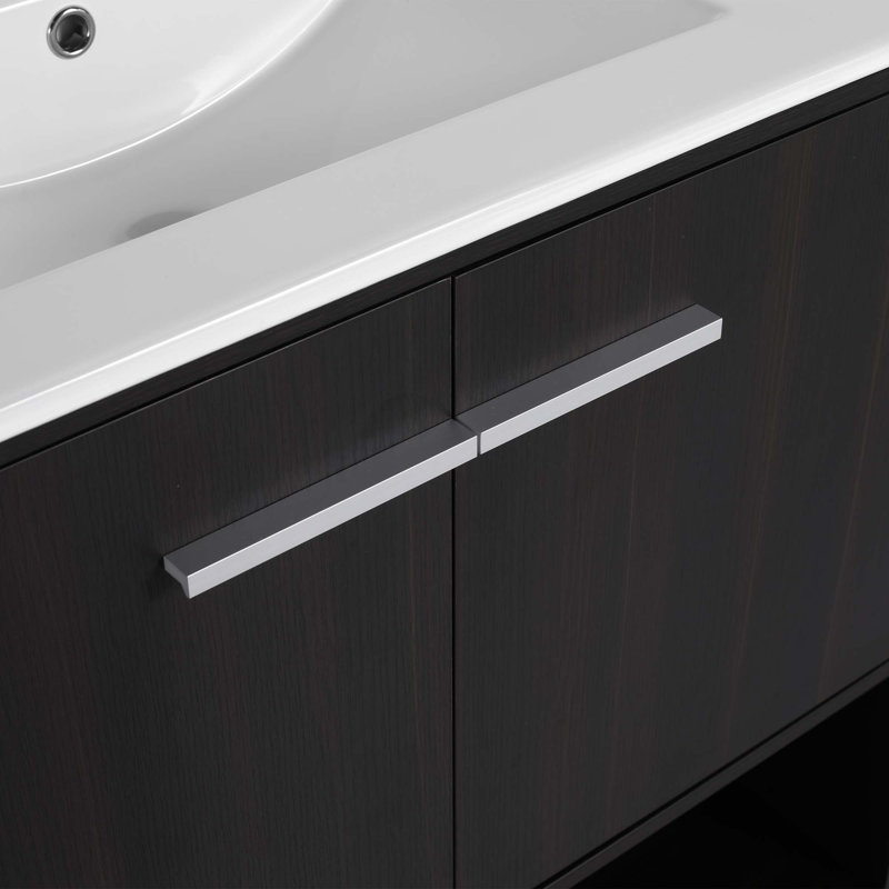 Bathroom Vanity With Ceramic Sink, Dark Oak, Silver