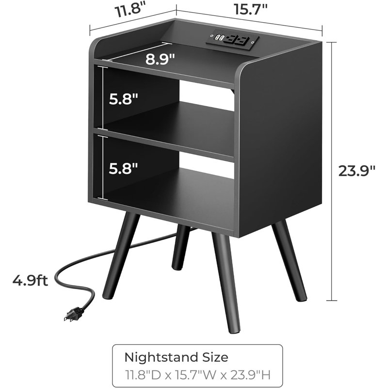 Kilei 15.7'' W Solid Wood Nightstand, Black