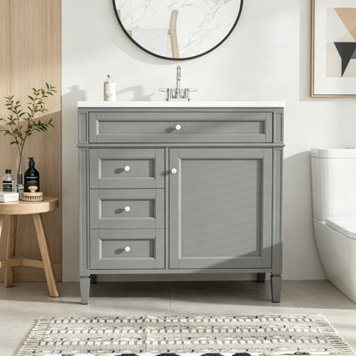 Meuble-lavabo de salle de bain avec lavabo supérieur, 2 tiroirs et un tiroir basculant