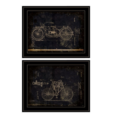 «Motor Bike Brevet I & II», ensemble de 2 vignettes encadrées pour la décoration murale par Cloverfield & Co