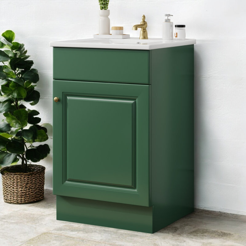 Ensemble de meuble-lavabo simple 20 po avec plateau en céramique, Vert/doré