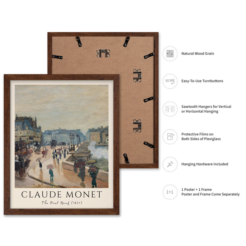Claude Monet - Pont Neuf, Poster, 18"H x 24"W, Brown Framed