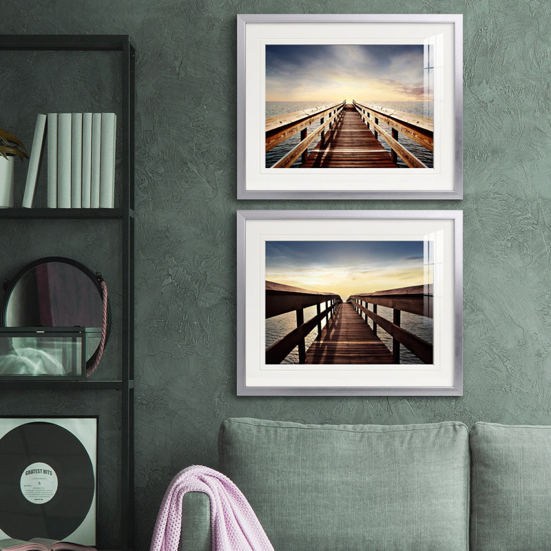 Reproduction de photo sur toile, Papier avec cadre argenté, Blanc mat