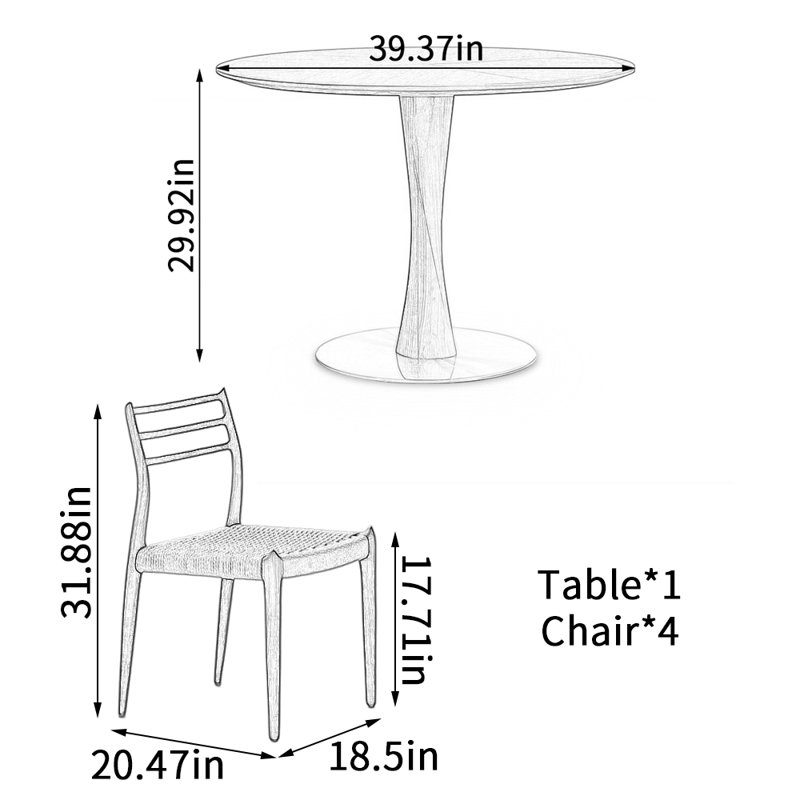 Table ronde artisanale durable et exquise, H 29,92 po x L 39,37 po x l 39,37 po