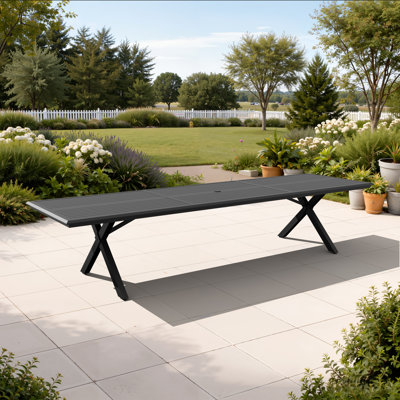 12 - 14 Person   Aluminum Patio Dining Table with Umbrella Hole, 137.8'' in. W X 39.7'' in. D