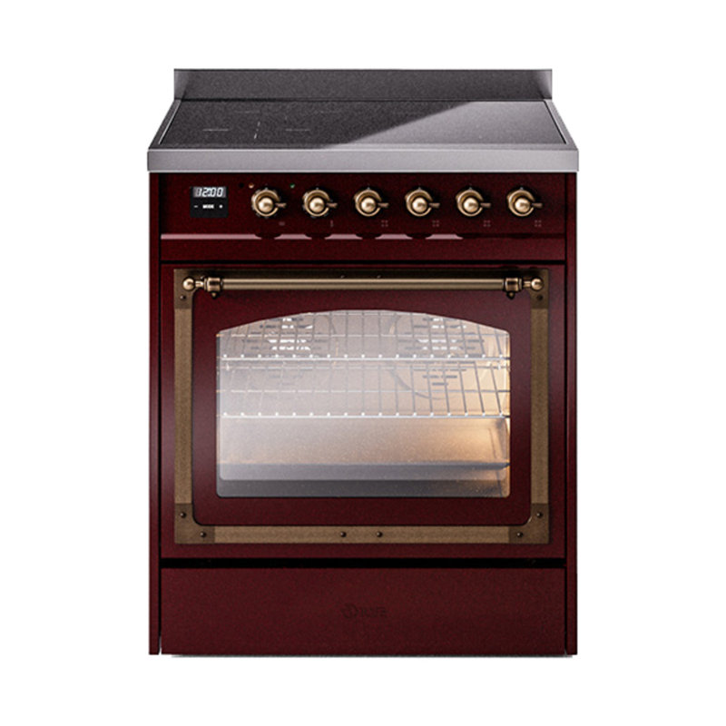 ILVE Nostalgie II Series 30 in. Induction Range with 4 Induction Elements (Glass Door), Burgundy/Bronze