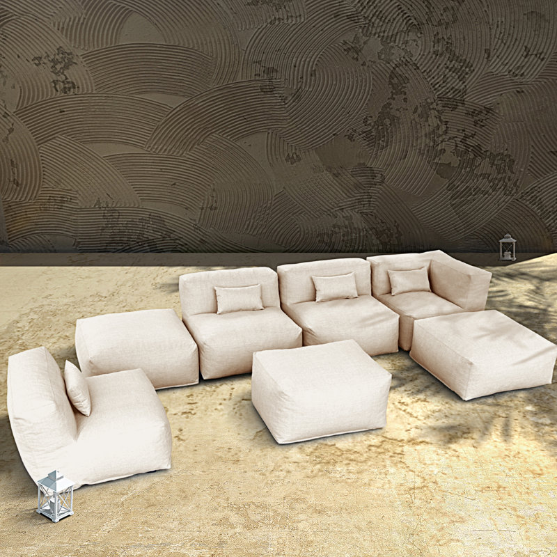 Khallid 4 - Person Modular Patio Conversation Set with Cushions, Light Beige