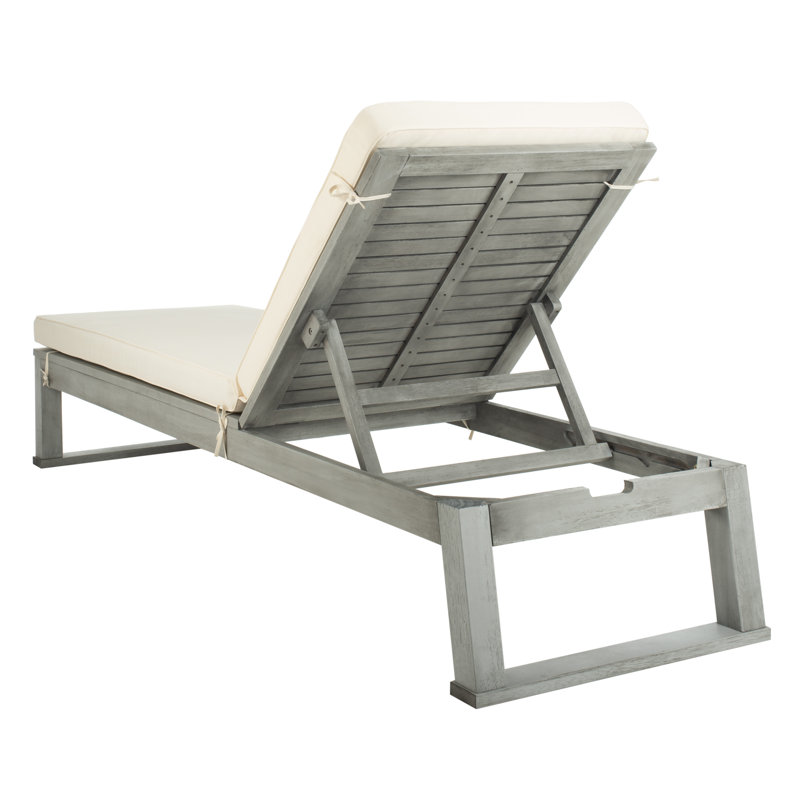 Faunce Outdoor Eucalyptus Wood Chaise Lounge , Cushion Included, Gray, Beige