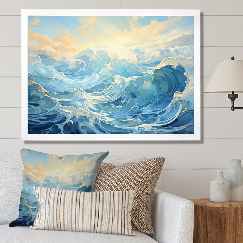 «Aqua Pastel Clouds Lansdcape III», art mural sur toile, Cadre simple blanc, H 16 po x l 32 po x P 1 po