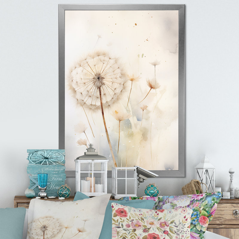Dandelion Charm in Winter II - Imprimé, Cadre simple argenté, H 40 po x l 30 po x P 1,5 po