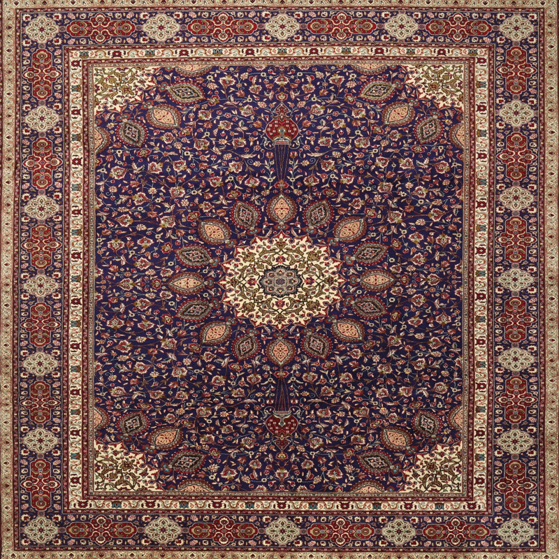 Tapis traditionnel rouge / bleu Dollman, Carré 4 pi