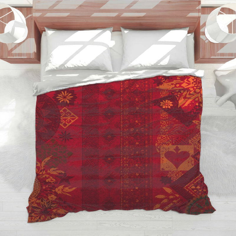 Red Bohemian Patchwork Comforter, Twin