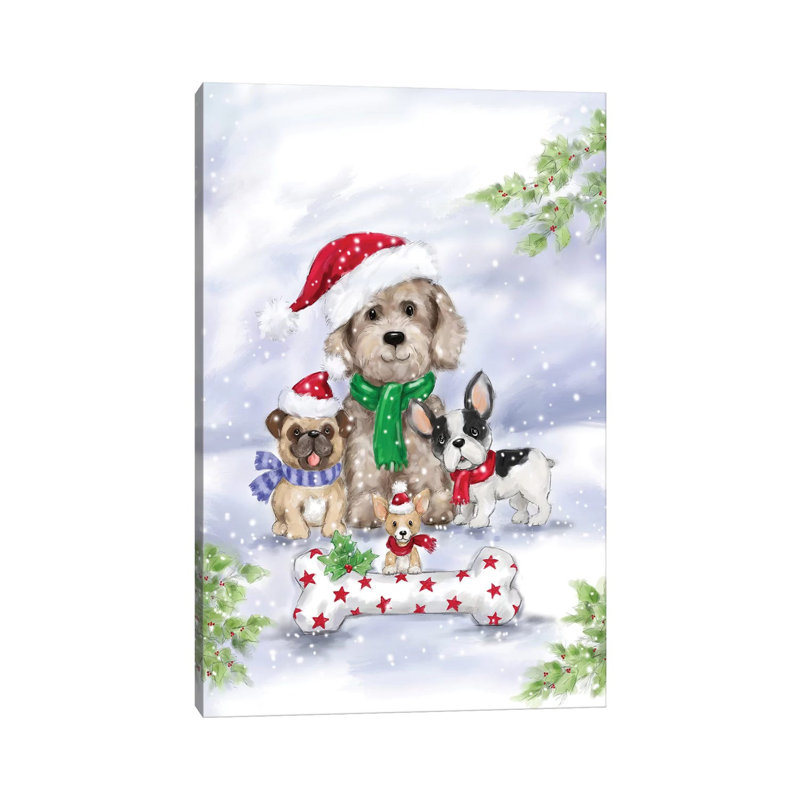 Christmas Dogs par Makiko - peinture sur toile tendue, H 12 po x l 8 po x P 0,75 po