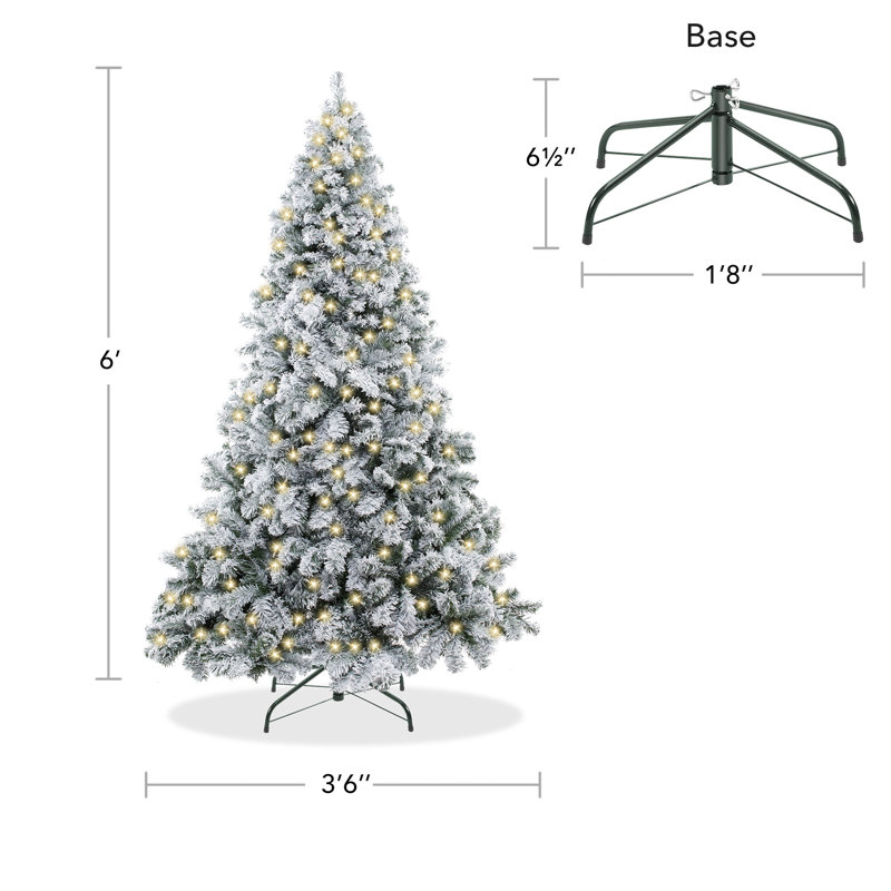 6ft Pre-Lit Snow-Flocked Pine Christmas Tree with Metal Stand