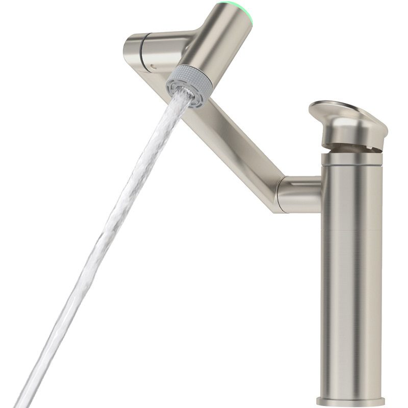 Brushed Nickel Single Handle Bathroom Faucet With Temperature Display And 1080° Swivel, Brushed Nickel