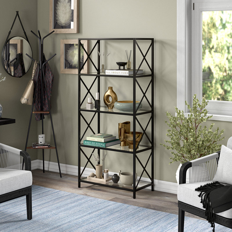 Celine 167.6cm H Steel Standard Bookcase, Black, 66" H x 76.2" W x 15" D