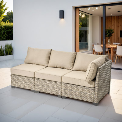 Wahkon Outdoor Patio Sofa Wicker Modular Sectional Set With Cushions