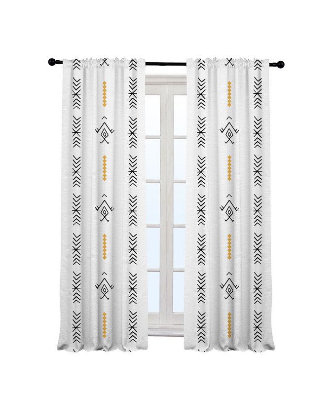 Boho Pattern Lined Single Panel Curtain, White, 140cm Width x 300cm Drop
